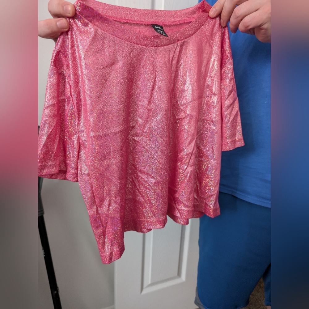 SHEIN Metallic Pink Blouse